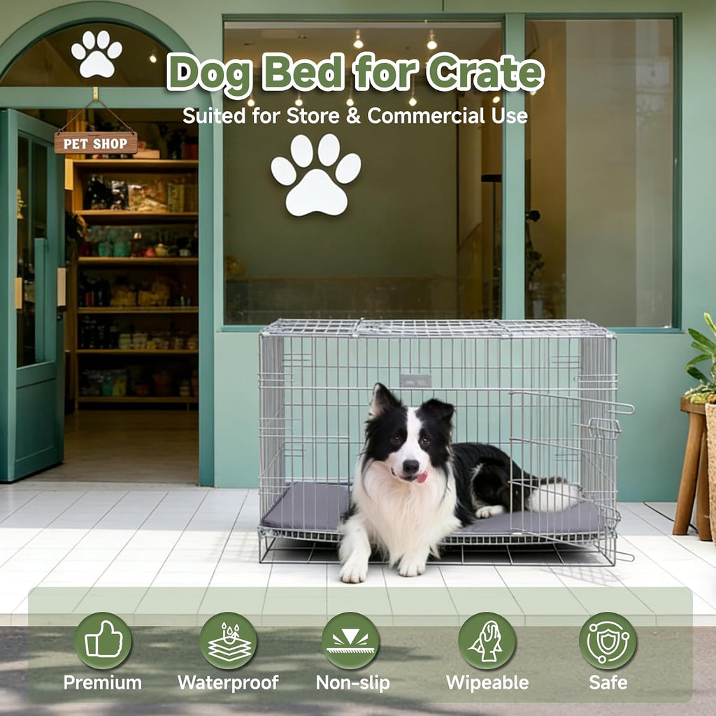 Wiping dirt off dark gray kennel mat with a cloth