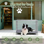 Wiping dirt off dark gray kennel mat with a cloth