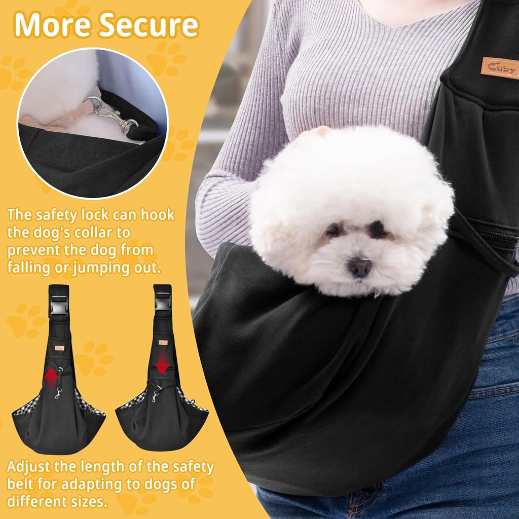 Side view of Cuby pet papoose bag with small dog inside