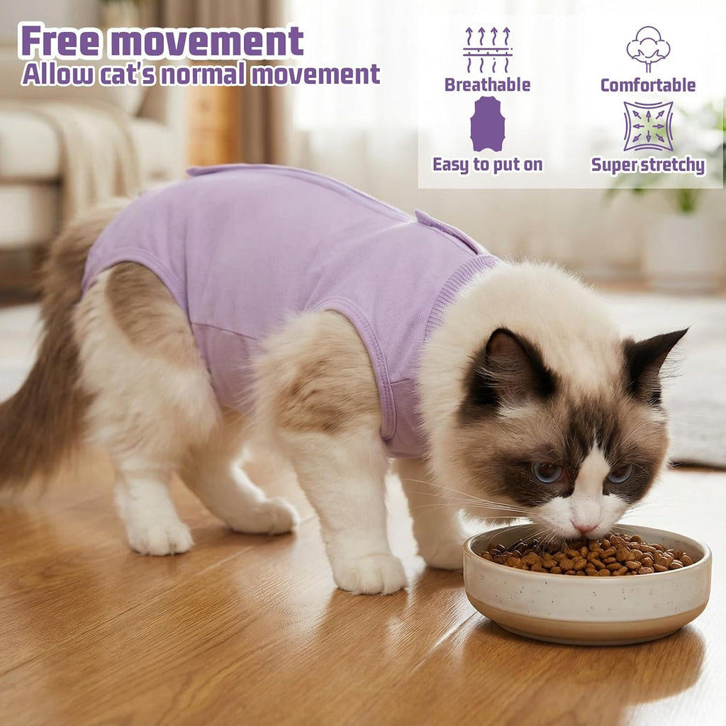 Cat resting comfortably in HaiFafafaing recovery onesie