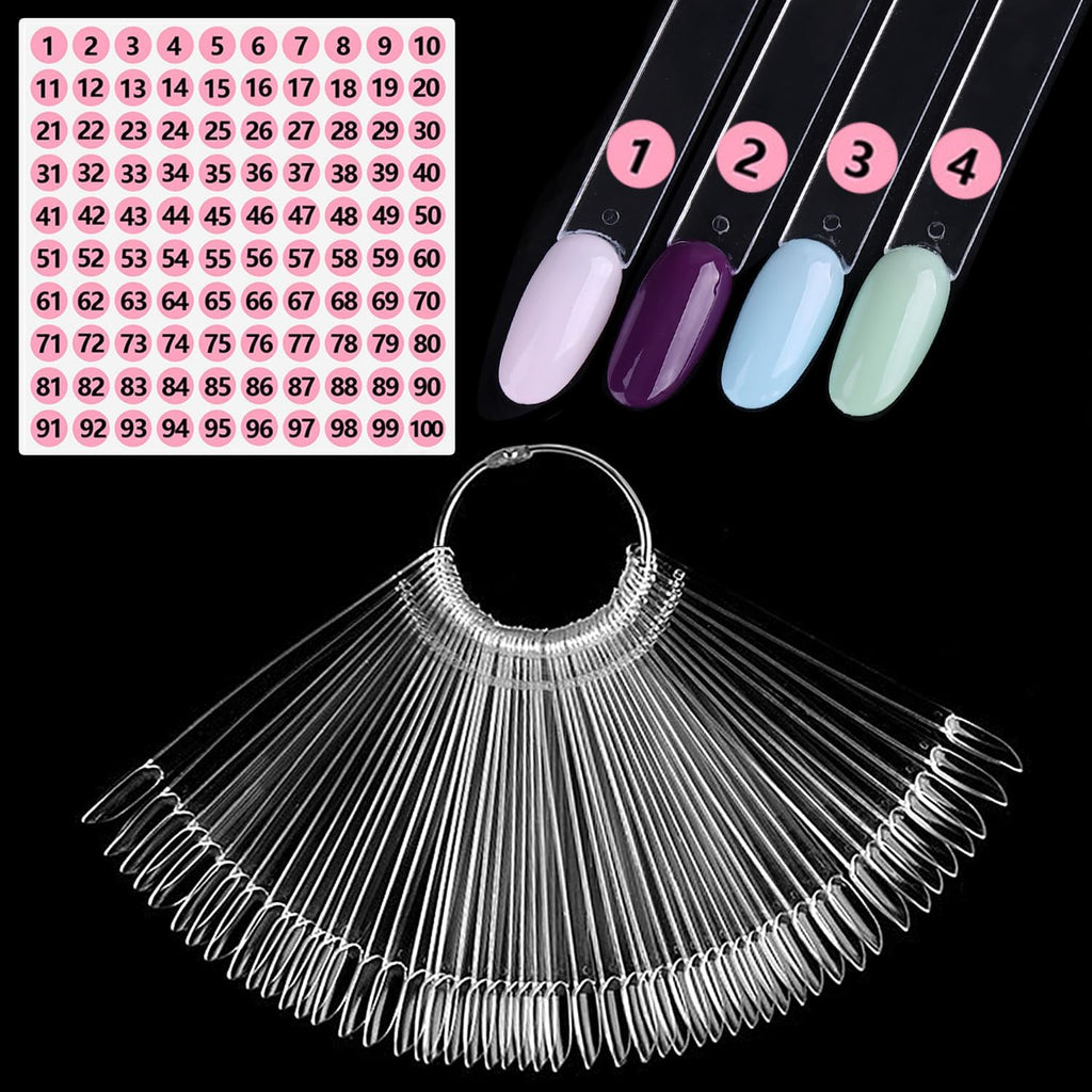 PINGEUI 50 pieces clear nail swatch sticks with metal ring front view