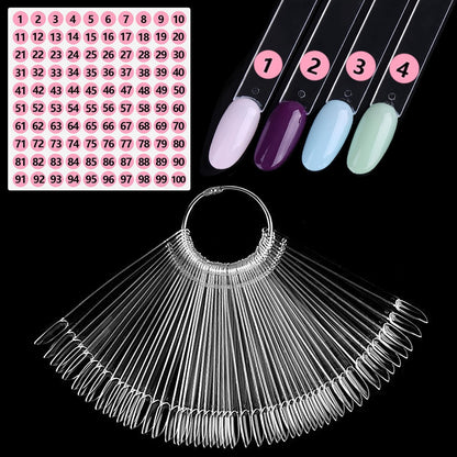 PINGEUI 50 pieces clear nail swatch sticks with metal ring front view