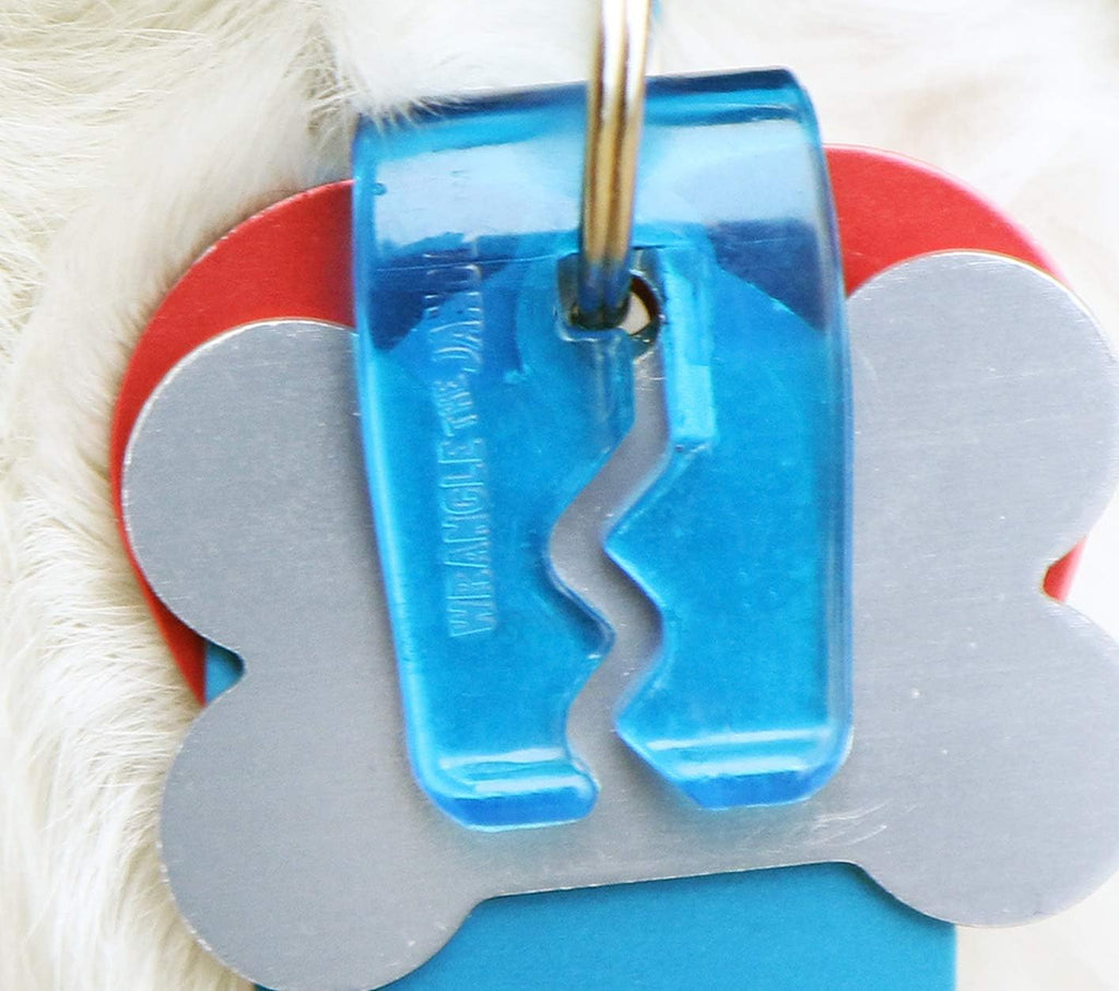 Quiet spot clear pet identity tag organizer and silencer mechanism
