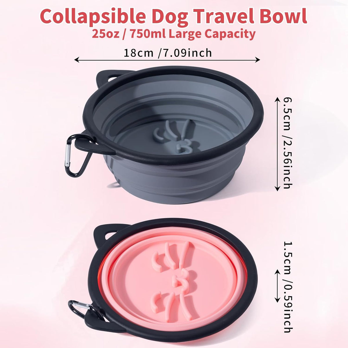 SLSON silicone dog bowl with cute pet ear shapes and cat graphic details