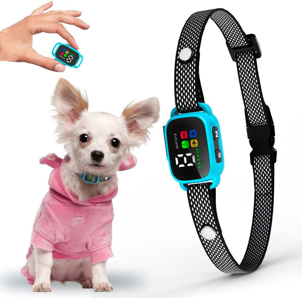 Elecane bark collar components and charging port view