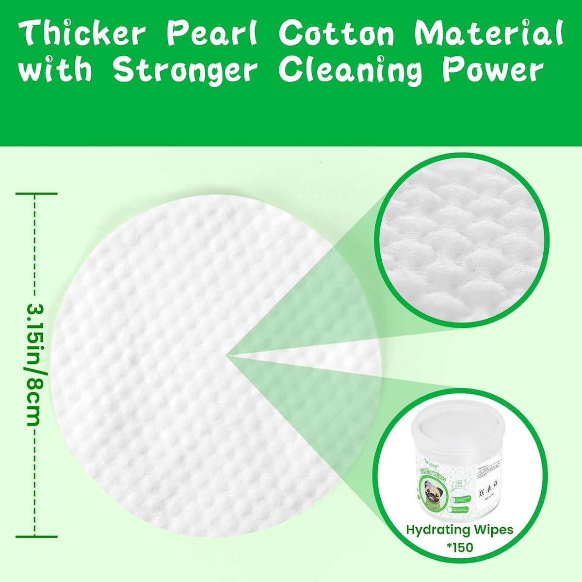 Tinioey dog ear wipes showing ingredient highlights