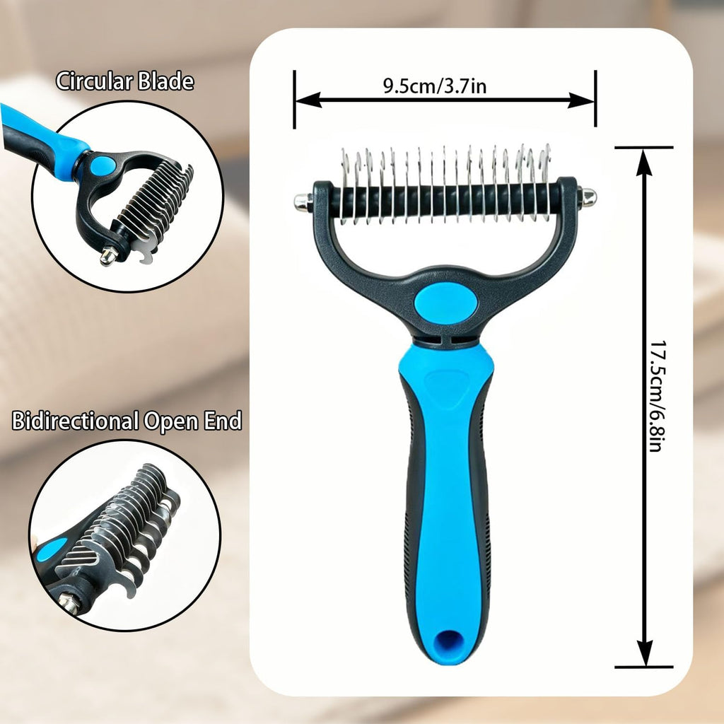 Ergonomic rubberized grip handle of the professional deshedding pet brush