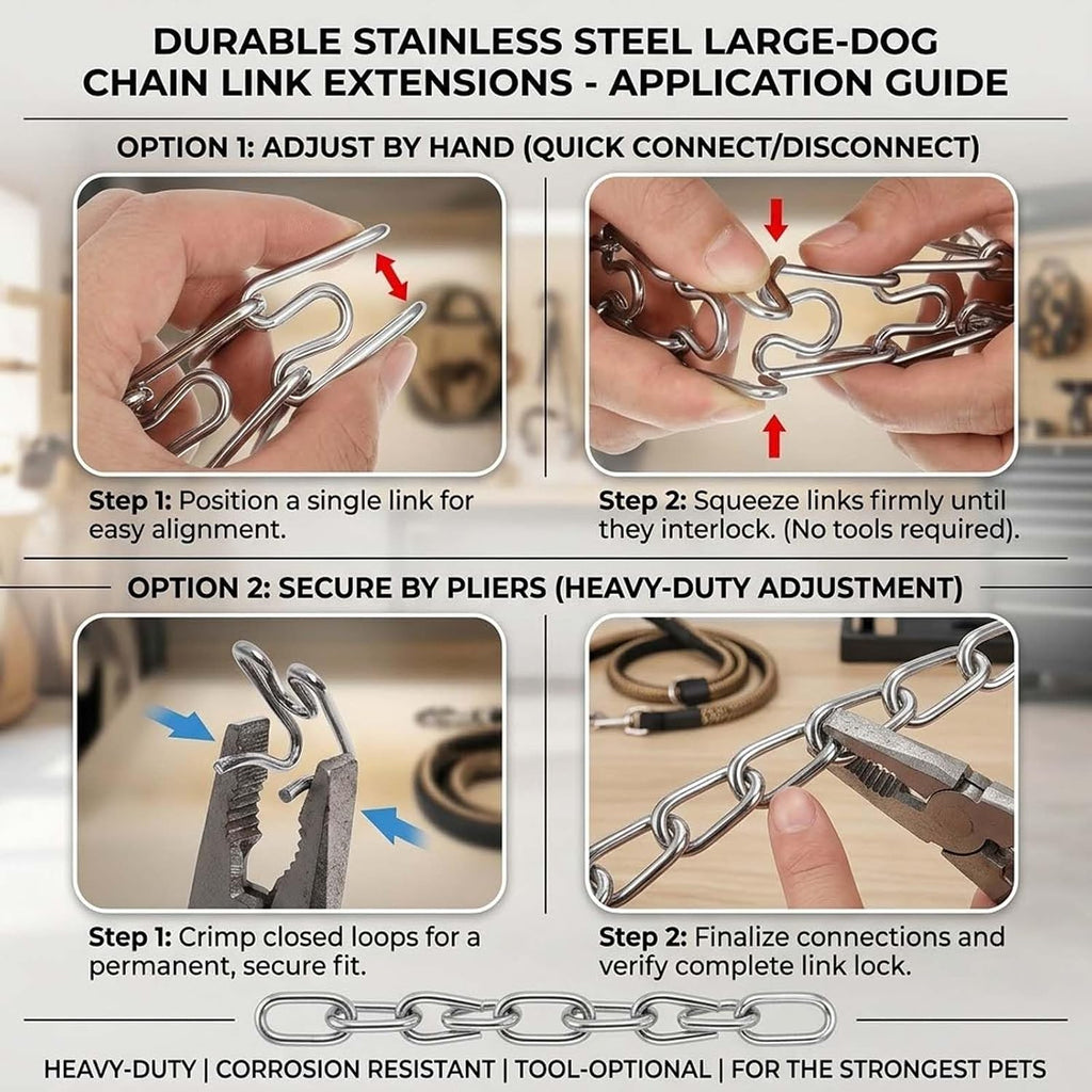 Close up view of three millimeter thick steel dog pinch collar link prongs