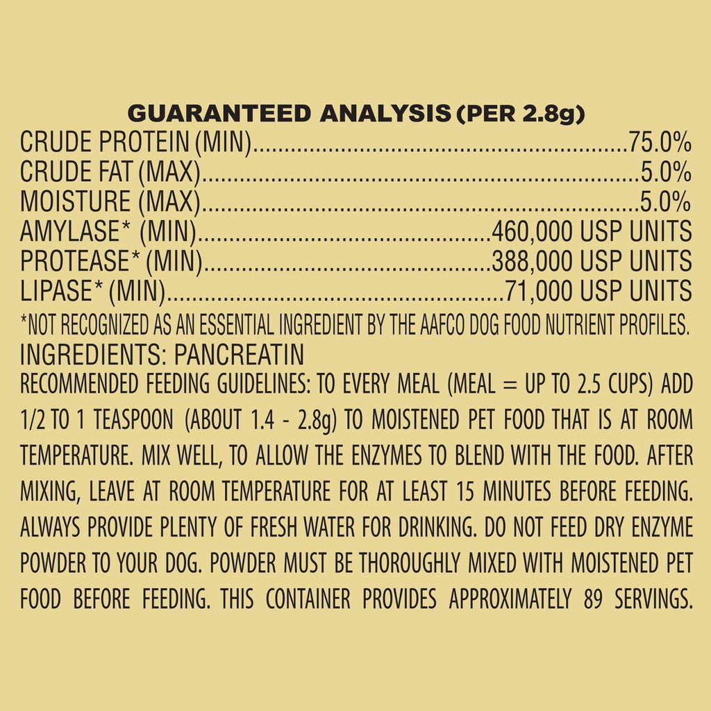 Pan-tenex 10x Digestive Enzymes nutritional information label