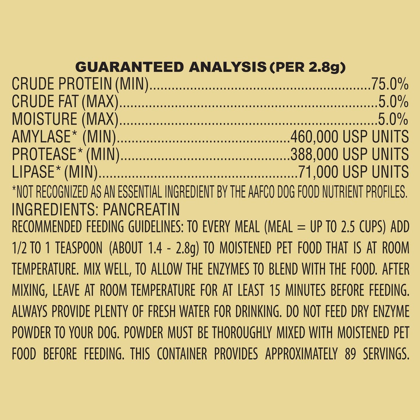 Pan-tenex 10x Digestive Enzymes nutritional information label