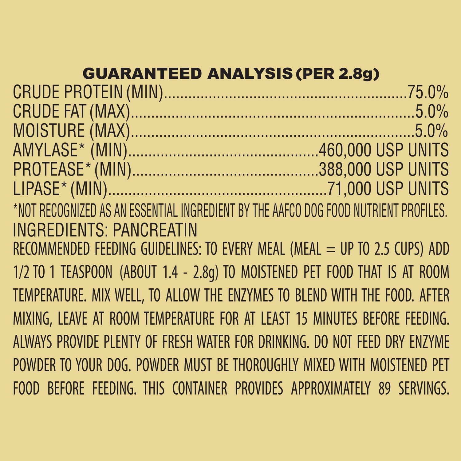 Pan-tenex 10x Digestive Enzymes nutritional information label