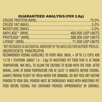 Pan-tenex 10x Digestive Enzymes nutritional information label