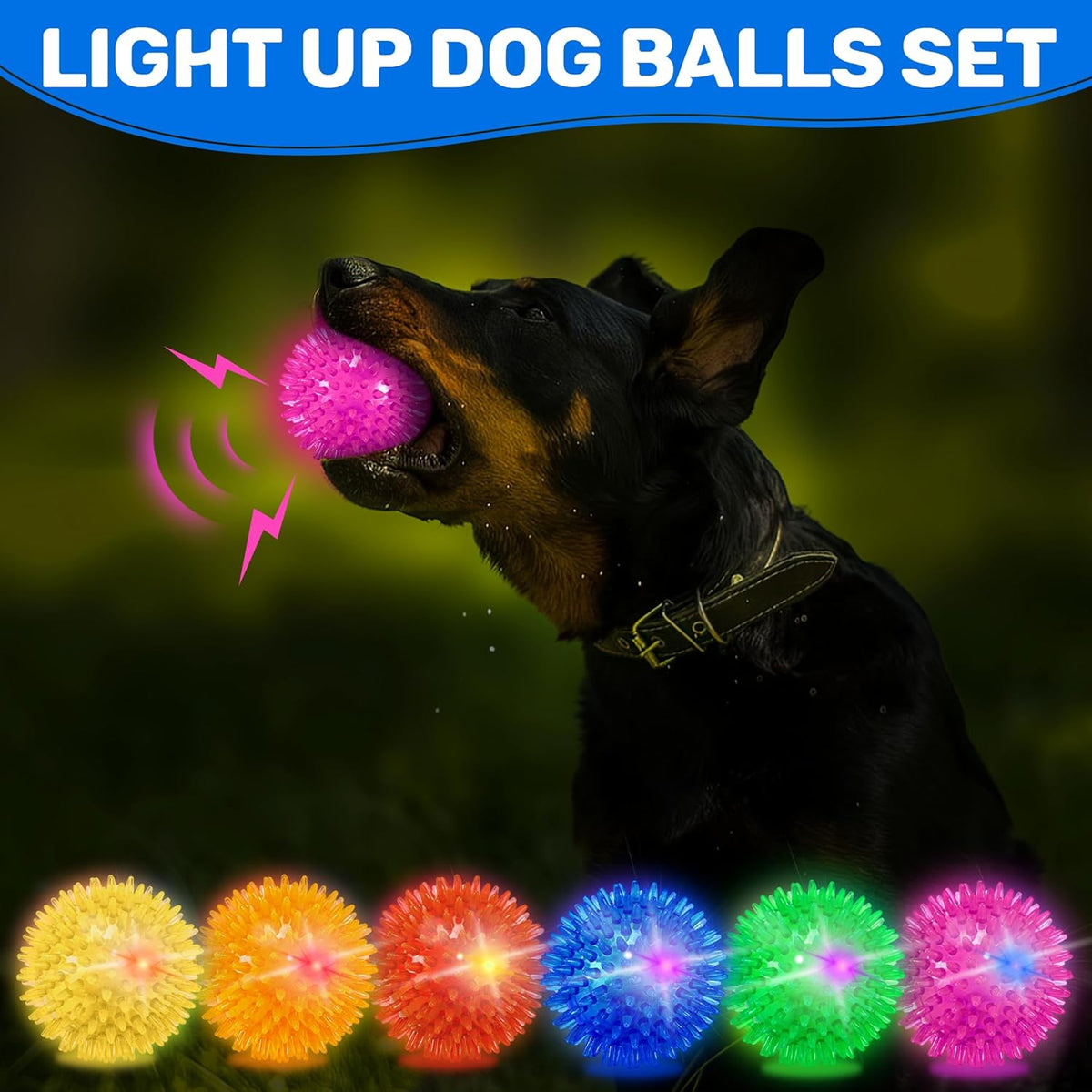 Puppy fetching 2 point 5 inch ousiya squeaky light up ball on grass