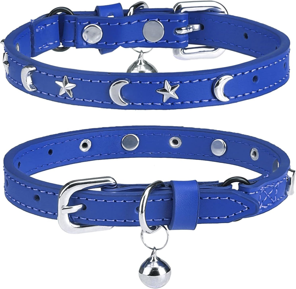 Leather Cat Collars for Boy Girl Cats with Bell and Safety Elastic Belt, Personalized Rivets Stud Adjustable Safe Buckle Collar with Skull Charm for Kitty Small Pets, Black 7"-9" - Image 12