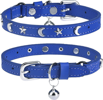 Leather Cat Collars for Boy Girl Cats with Bell and Safety Elastic Belt, Personalized Rivets Stud Adjustable Safe Buckle Collar with Skull Charm for Kitty Small Pets, Black 7"-9" - Image 12