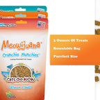 Meowijuana low calorie cat snacks showing back label with guaranteed analysis.