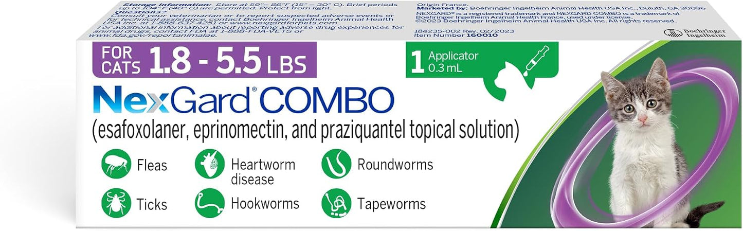NexGard(R) Combo (esafoxolaner, eprinomectin, and praziquantel Topical Solution) Flea and Tick Protection Plus Heartworm Disease Preventive for Cats, 5.6-16.5 lbs. (Yellow Box) 6 Doses (6 Month Supply) - Image 12