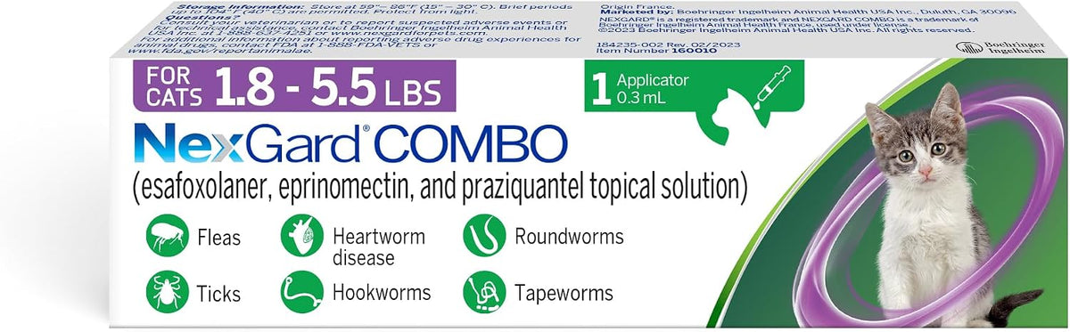 NexGard(R) Combo (esafoxolaner, eprinomectin, and praziquantel Topical Solution) Flea and Tick Protection Plus Heartworm Disease Preventive for Cats, 5.6-16.5 lbs. (Yellow Box) 6 Doses (6 Month Supply) - Image 12