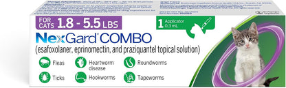 NexGard(R) Combo (esafoxolaner, eprinomectin, and praziquantel Topical Solution) Flea and Tick Protection Plus Heartworm Disease Preventive for Cats, 5.6-16.5 lbs. (Yellow Box) 6 Doses (6 Month Supply) - Image 12
