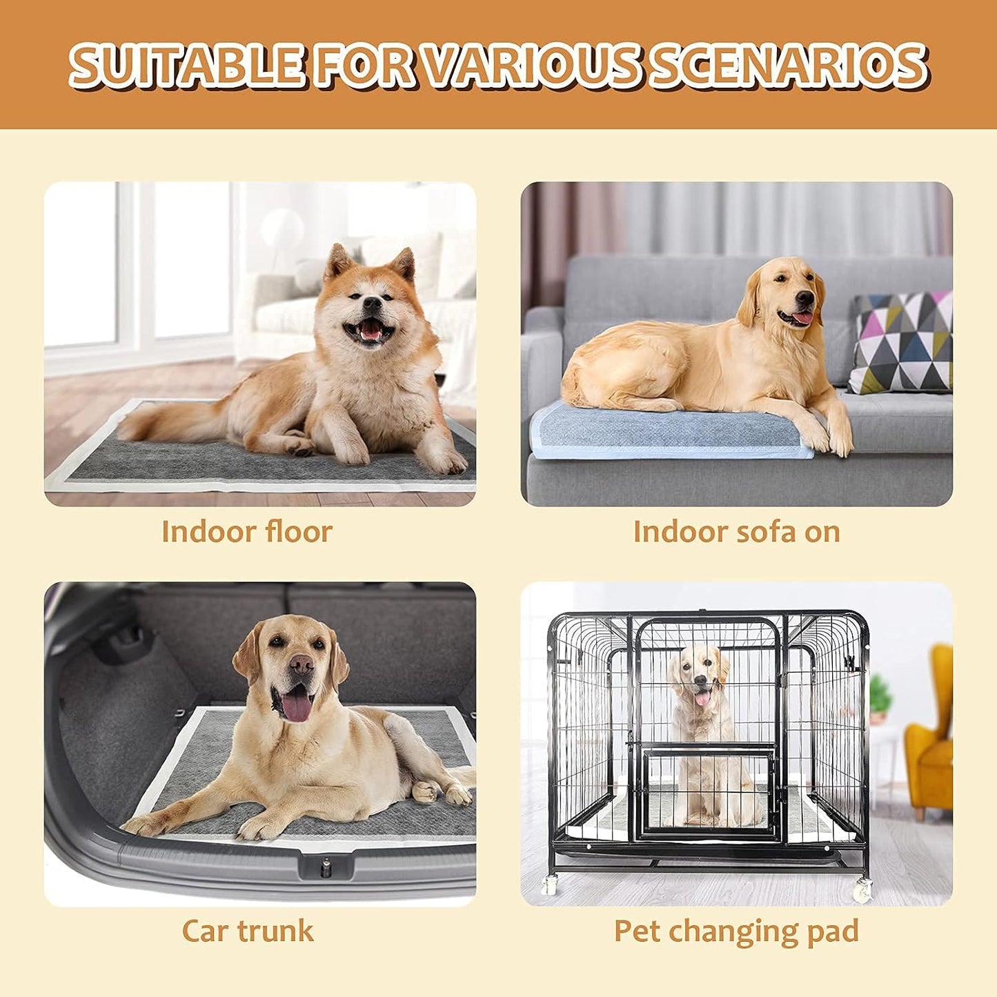 Four sided leakproof barrier protection showcase on the extra large dog pads.