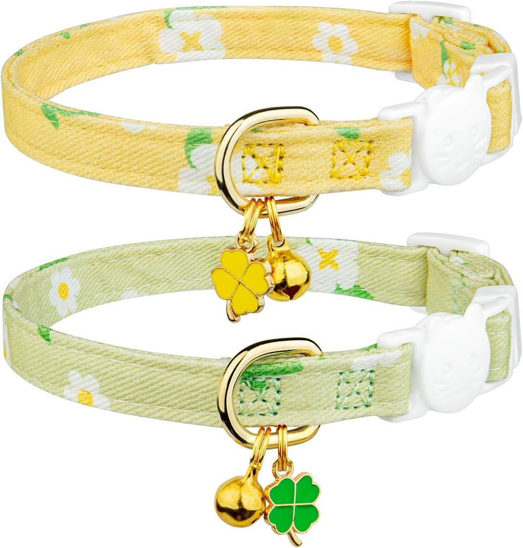 Lightweight pure cotton pet collar with gold locating bell back view details
