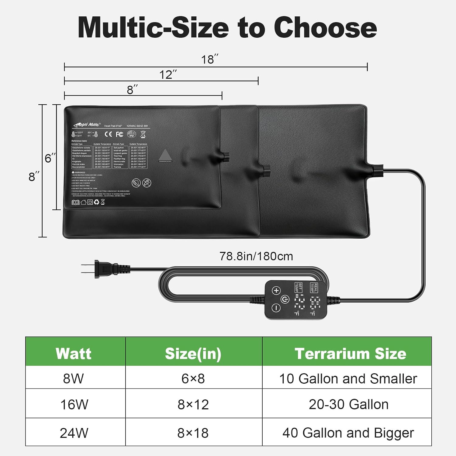 Close up view of the internal sensor layout on the REPTI MATE electronic heating pad.