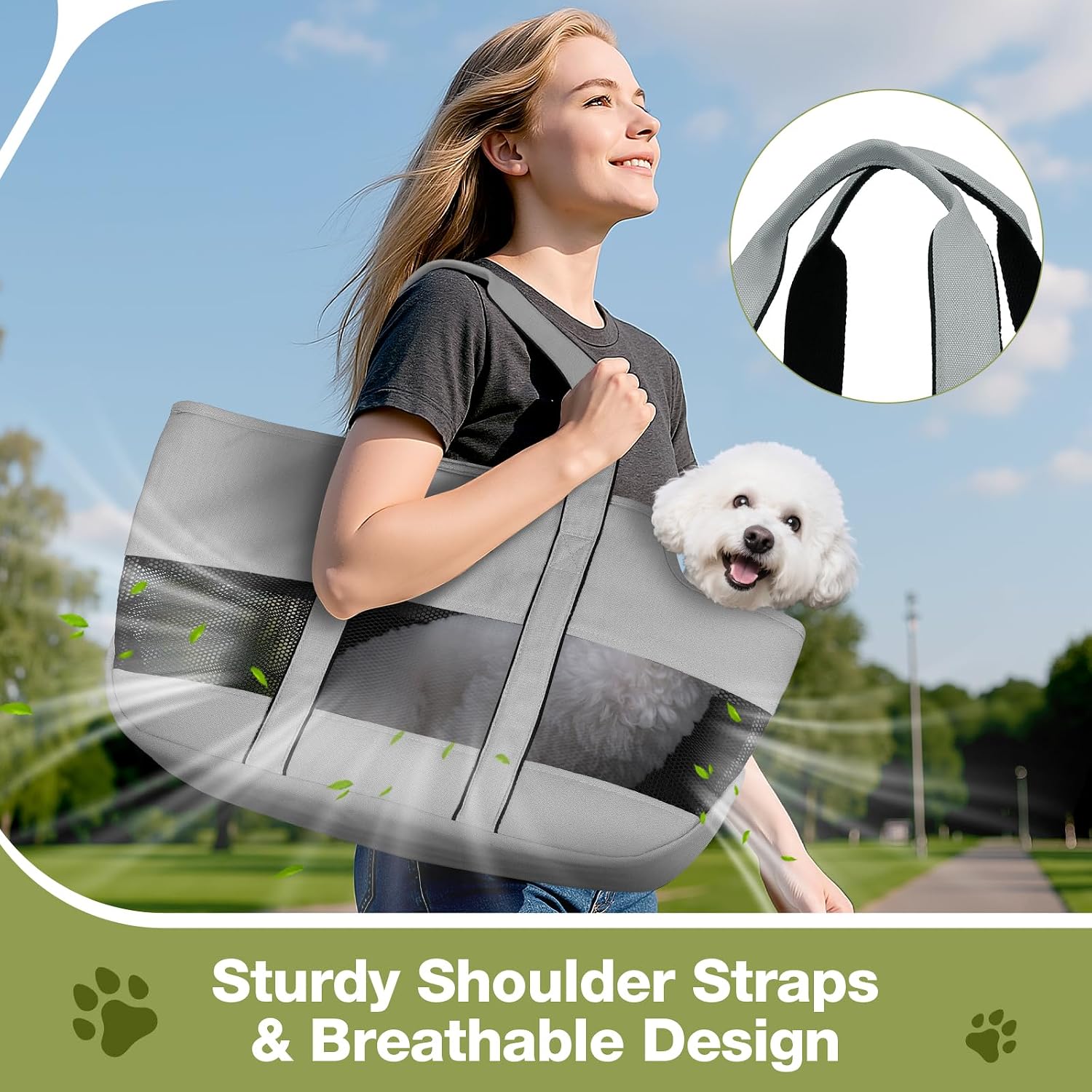 Side profile of lightweight gray Lekereise dog bag