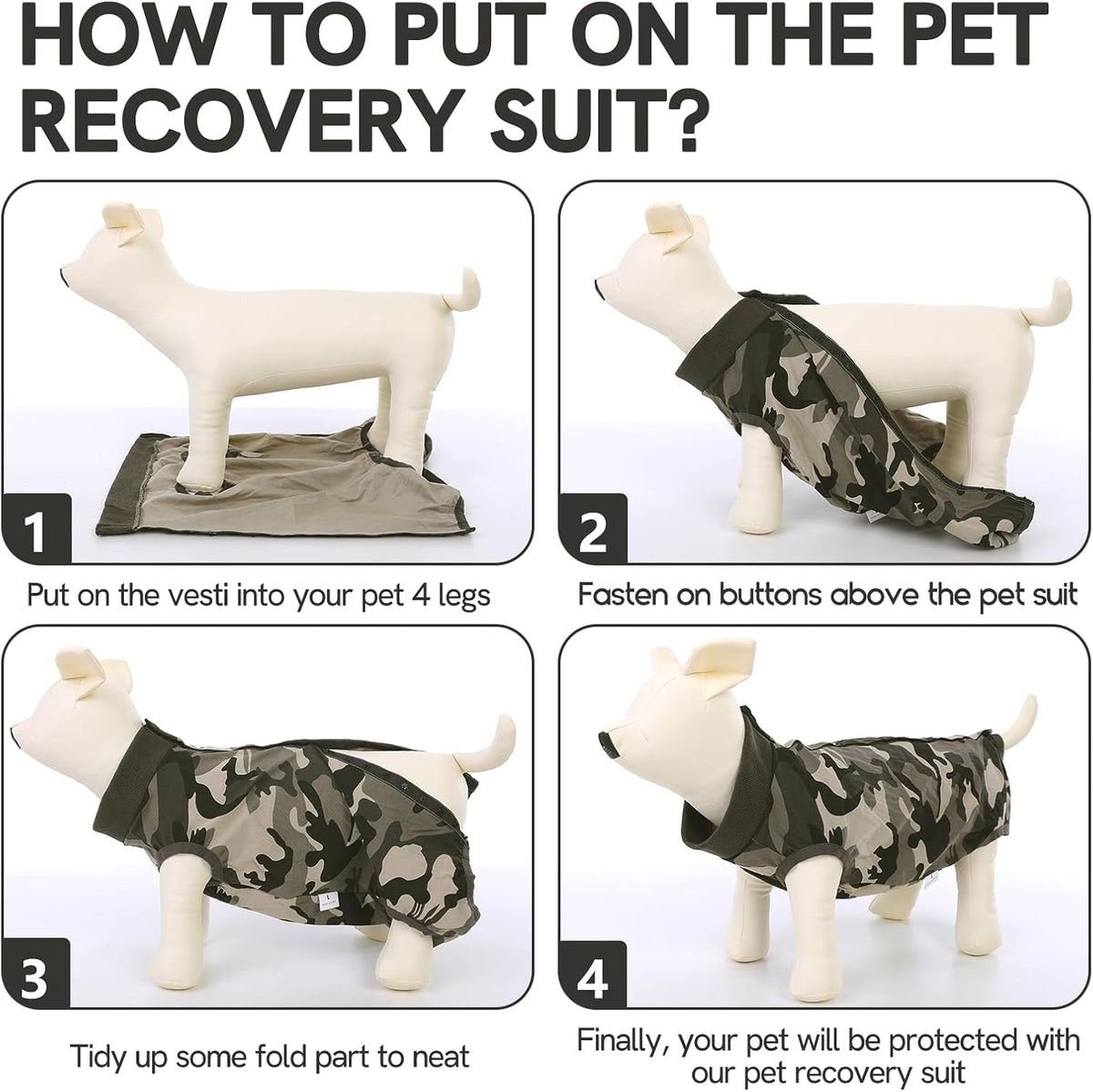 SAWMONG dog onesie after surgery demonstrating the rolled up rear flap mechanism for bathroom breaks.