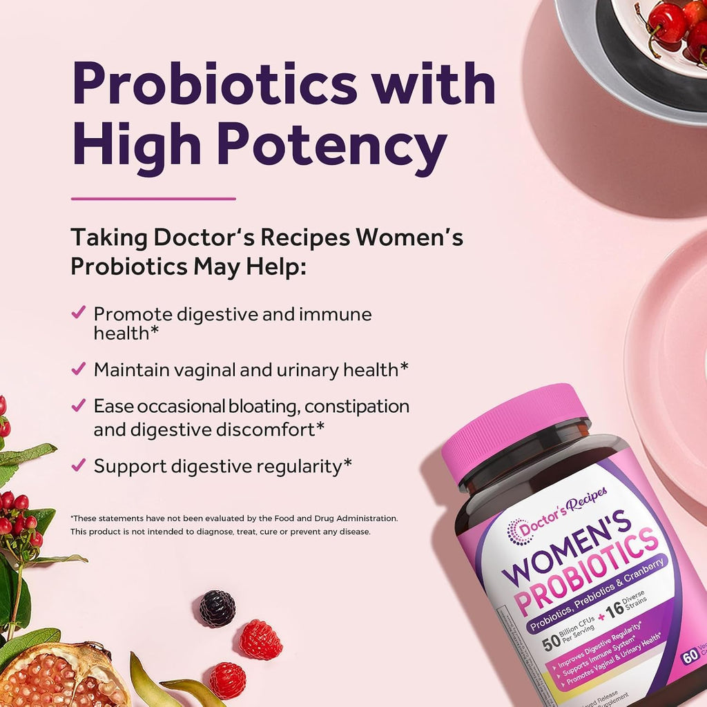 Doctor's Recipes Women's Probiotic side label highlighting strain variety