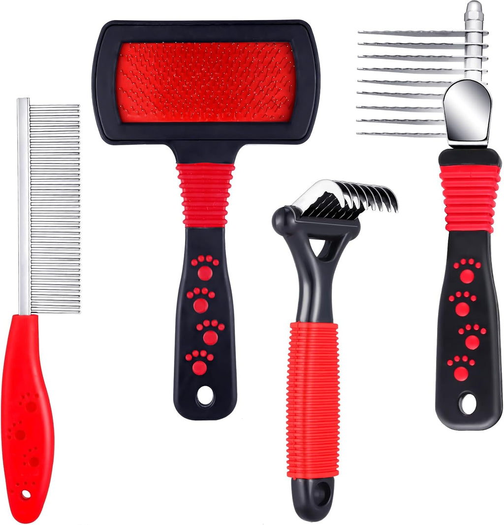 Patelai 4 pieces pet grooming kit front view showing all four detangling tools