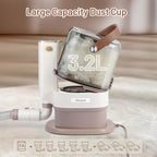 Close up view of the low noise vacuum nozzle cleaning pet dander from home furniture.