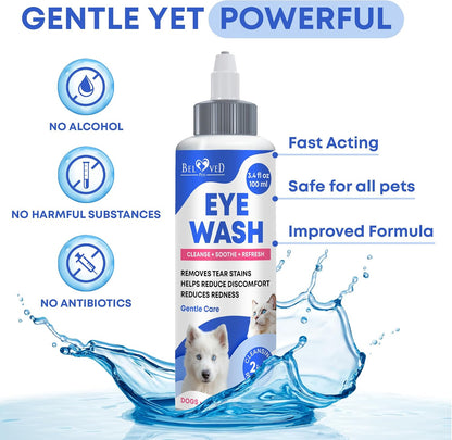Veterinary formula dog eye rinse containing silver and panthenol for allergy soothing.