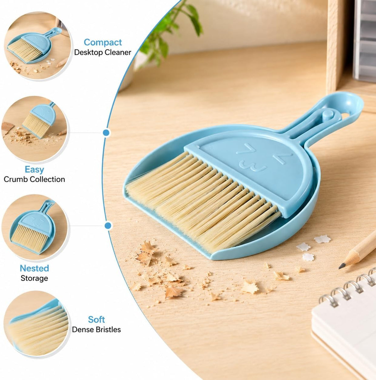 Close up view of the slender flexible bristles of Thymart mini pet cage cleaning brush