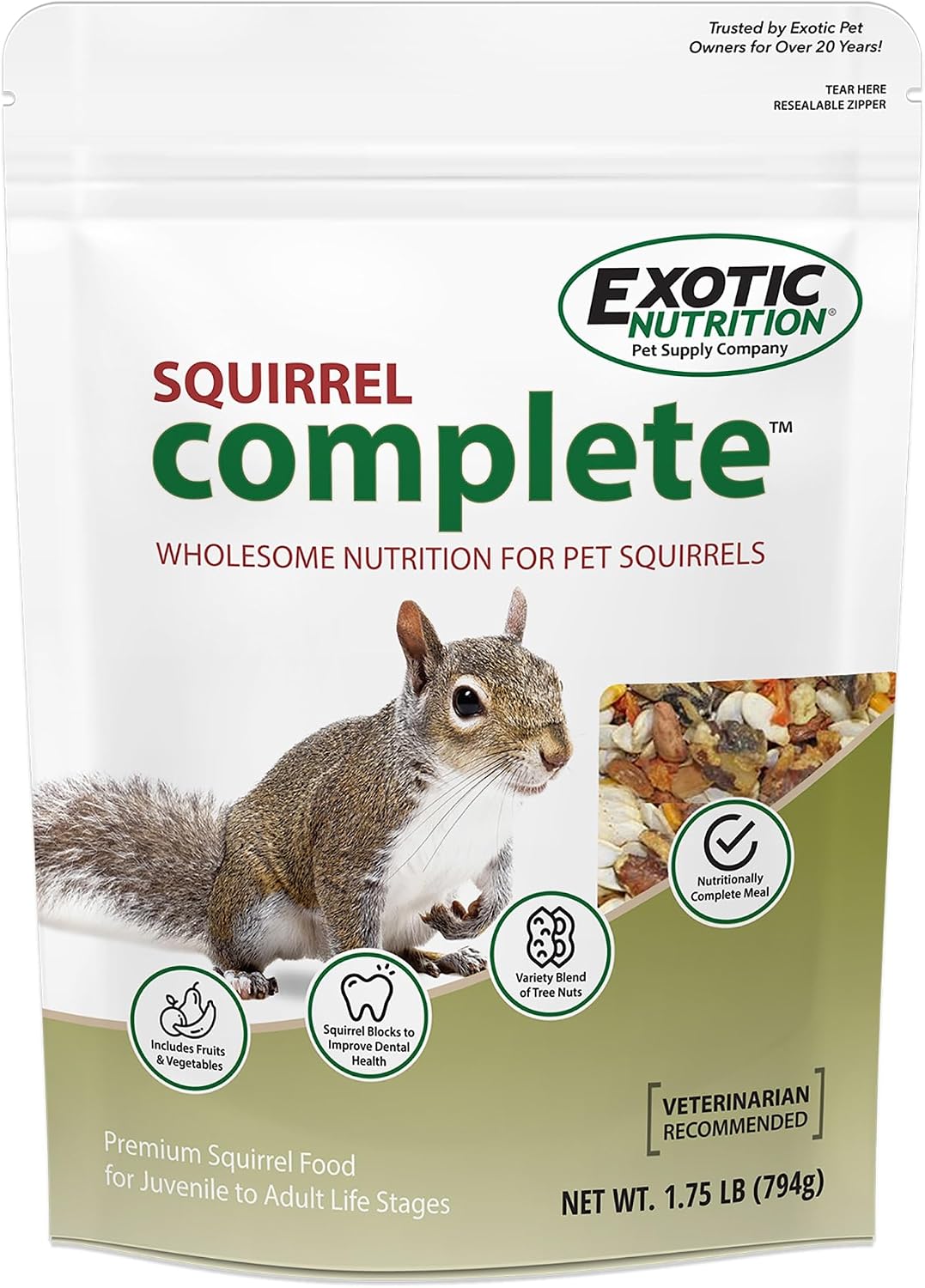 Exotic Nutrition Squirrel Complete pet food front packaging view