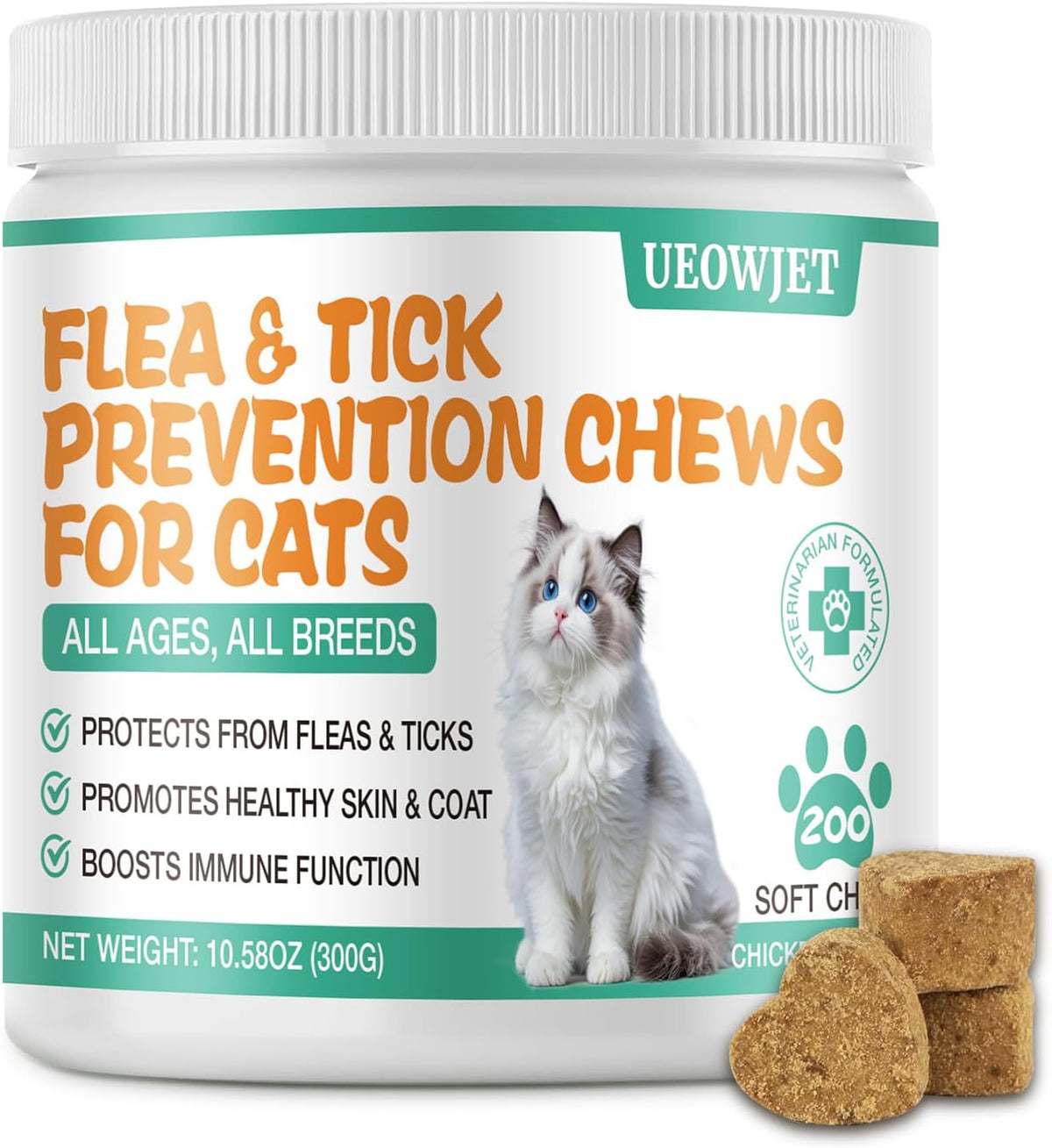 Detailed view of Ueowjet flea prevention soft chews for all cat breeds