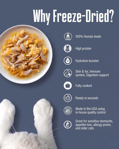 Back label of Whole Life freeze dried cat treats showing nutritional info