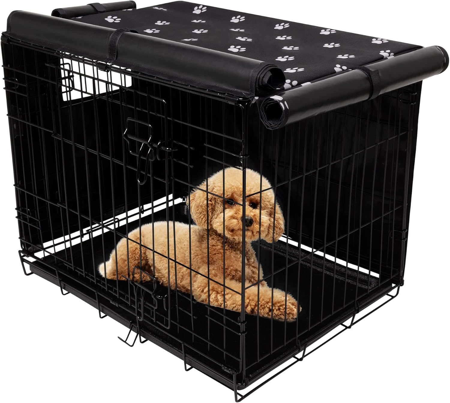 Pet Prime dog kennel cover side angle showing roll up mesh ventilation window