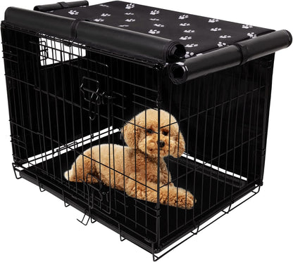 Pet Prime dog crate cover front view on a black wire cage.