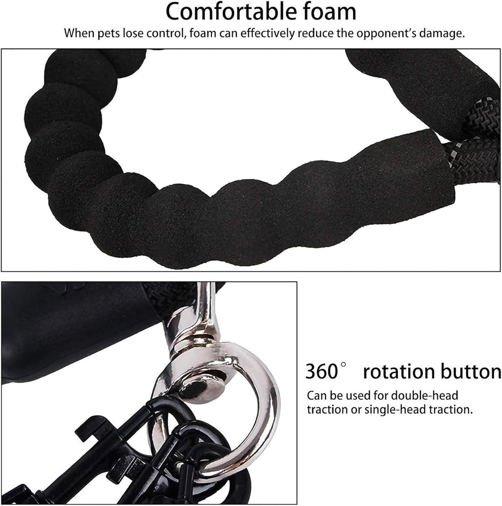Heavy duty metal alloy snap hooks attached to the blue braided nylon dog rope.