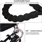Heavy duty metal alloy snap hooks attached to the blue braided nylon dog rope.