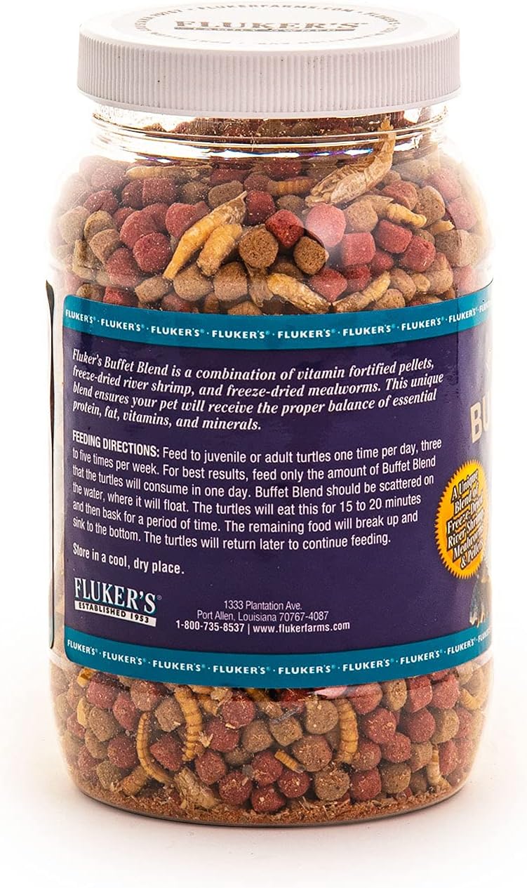 Fluker's 7.5 ounce turtle food back label with ingredients