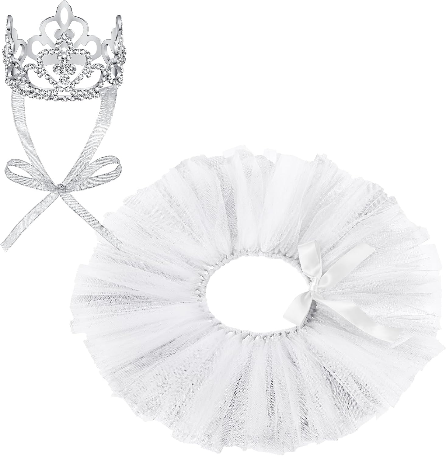2 Pcs Dog Crown Headband Dog Tutu Dress Set Crystal Rhinestone Tiara Crown Tutu Skirt Pet Dress Costume for Puppy Birthday Party Wedding Photo Prop Costume(X-Large,Rose Red, White) - Image 15