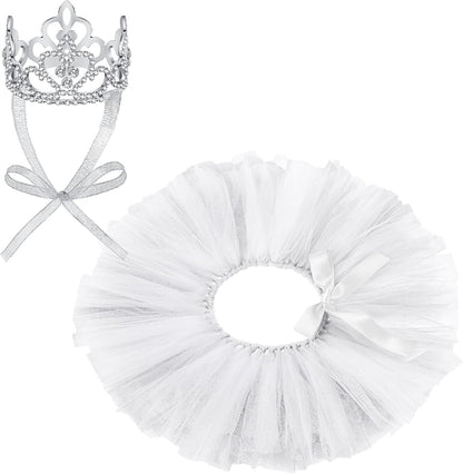 2 Pcs Dog Crown Headband Dog Tutu Dress Set Crystal Rhinestone Tiara Crown Tutu Skirt Pet Dress Costume for Puppy Birthday Party Wedding Photo Prop Costume(X-Large,Rose Red, White) - Image 15