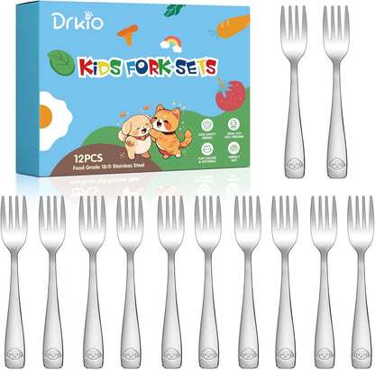 Drkio stainless steel toddler forks set 12 pieces front view