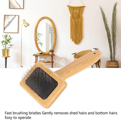 Hamwesh cushioned macrame comb showcasing the polished bamboo wooden handle with hanging hole