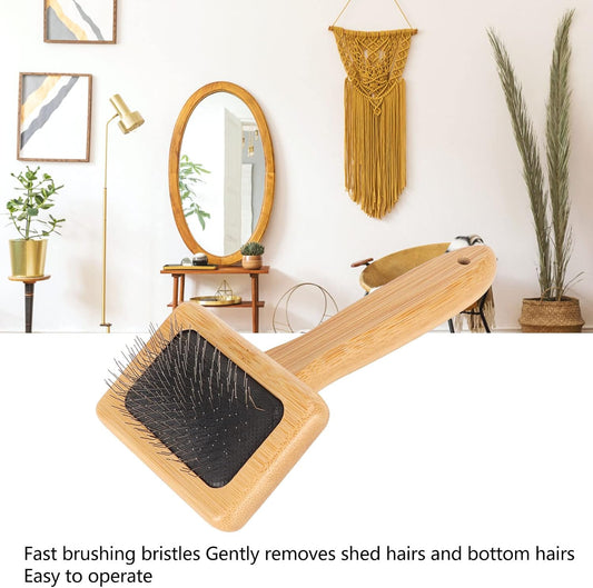 Hamwesh cushioned macrame comb showcasing the polished bamboo wooden handle with hanging hole