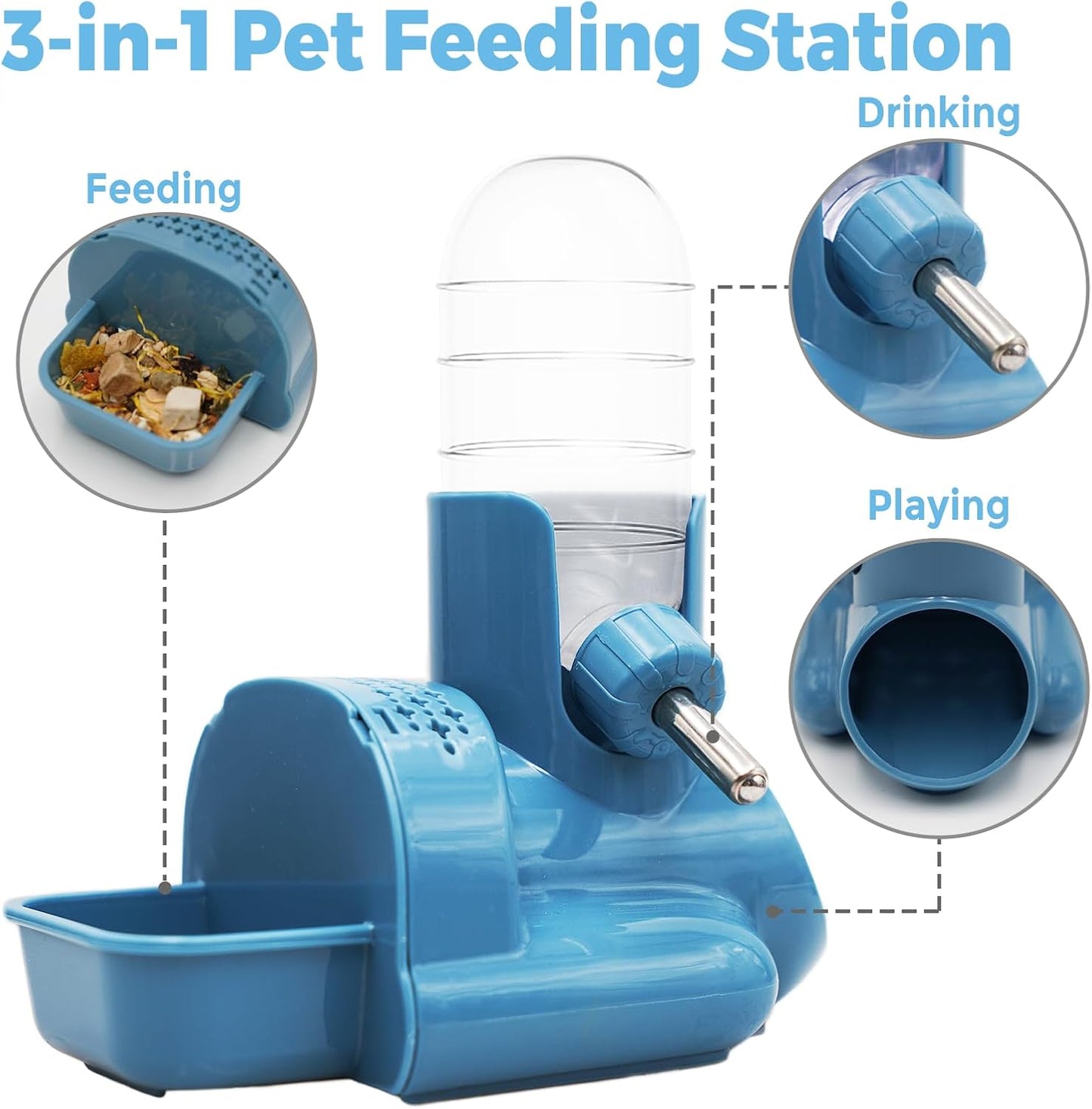 VANNON 3 in 1 Hamster Water Bottle No Drip Small Animal Water Bottle Automatic Bottle Dispenser with Food Container Base Hut and Hideout Base 4oz/120ml,Leekproof, BPA Free - Image 2