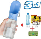 Side angle of the blue Avelora pet water dispenser with its carrying strap attached.
