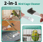 Durable birdcage perch cleaner brush being used to scrub away dried animal droppings from wood