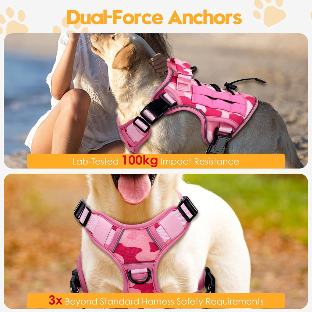 Heavy duty tactical dog vest featuring reinforced top control handle for large breeds